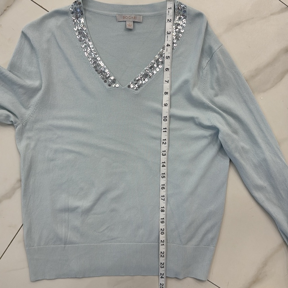 Bogari Light Blue Sequin Silk Sweater. Sz L - Picture 6 of 9